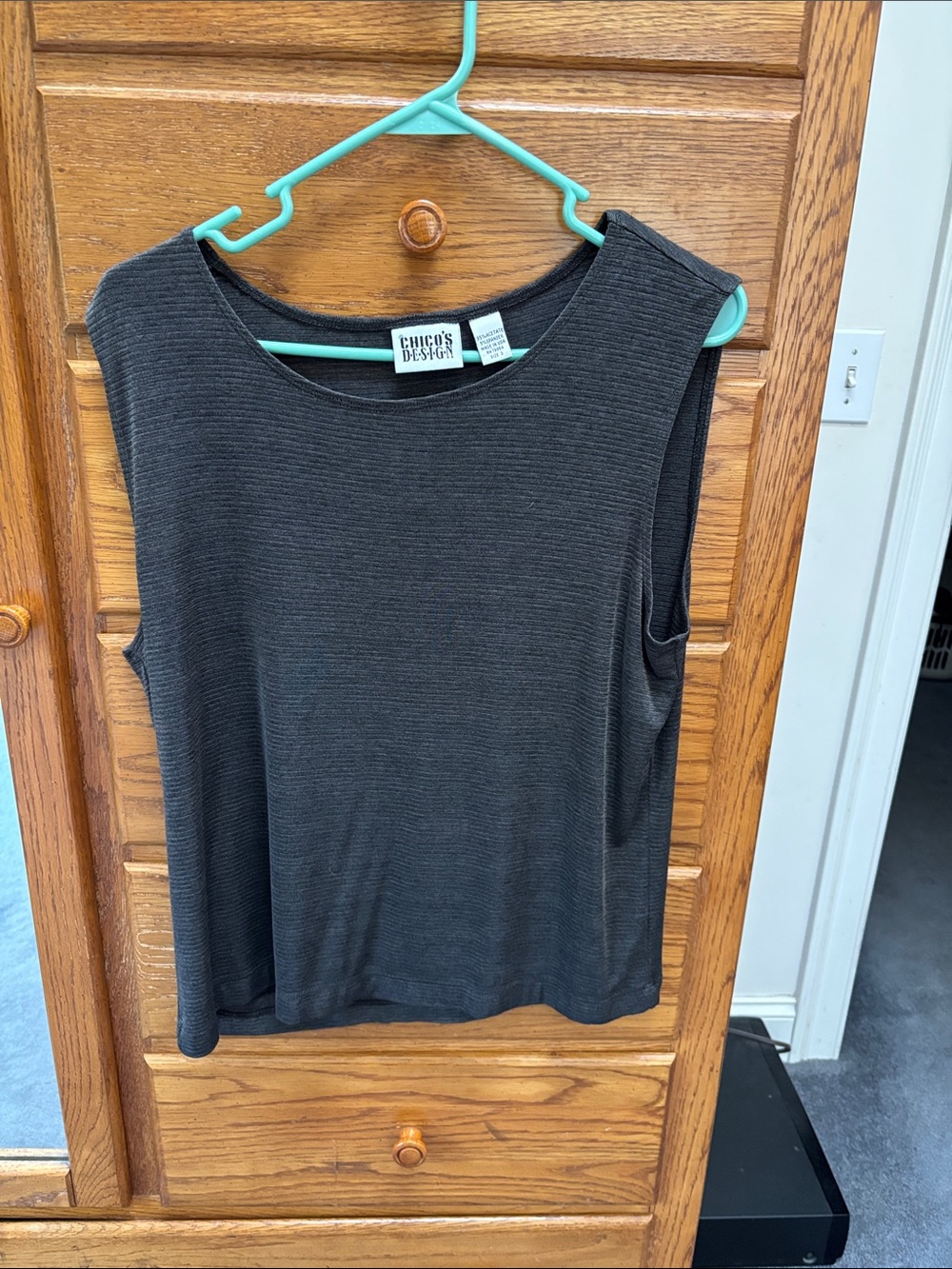 Chico's Dark Charcoal Ribbed Scoop-Neck Tank
